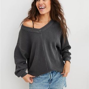 Aerie Wonder Textured V-Neck Sweatshirt